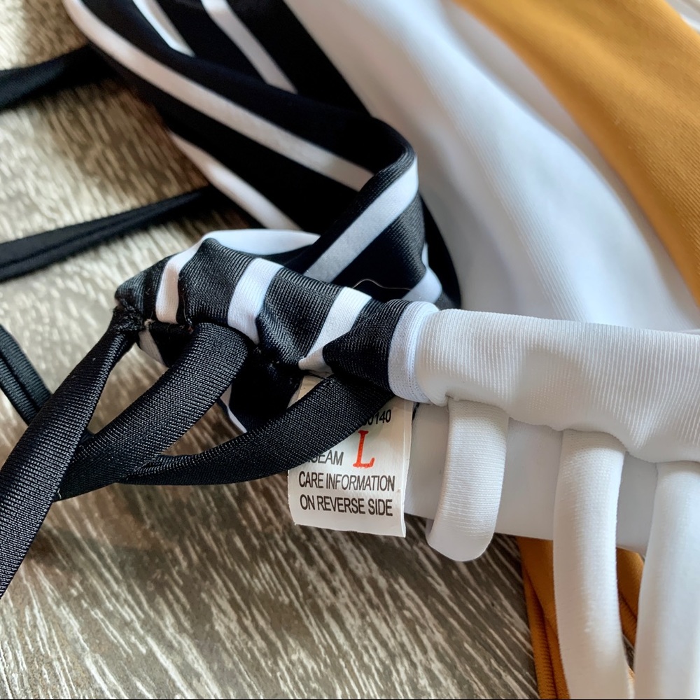 Large, Gold/Blk/Wht Striped Tube Bathing Suit Top - Picture 3 of 4